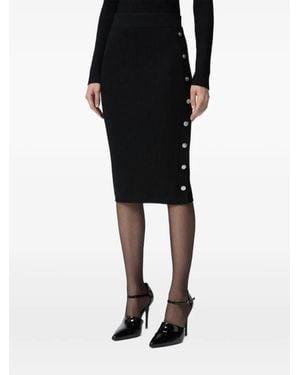 Pinko Ribbed-Knit Button-Detail Midi Skirt - Black