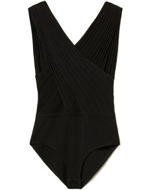 Twinset V-Neck Ribbed Bodysuit - Black