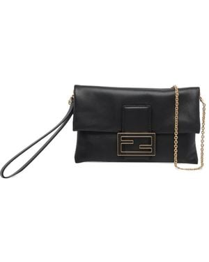 Fendi Mamma Baguette Leather Clutch Bag - Black