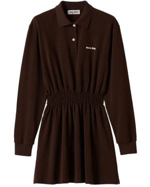 Miu Miu Logo-Embroidered Piqué Dress - Brown