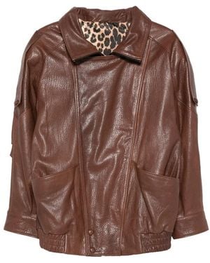 ADRIANNA FERETTI Zip-Up Leather Jacket - Brown