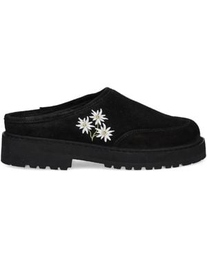 Diemme Maggiore Stella Embroidered Platform Mules - Black