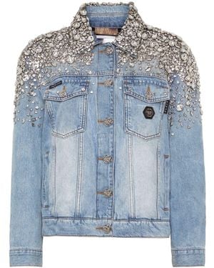 Philipp Plein Crystal-Embellished Denim Jacket - Blue