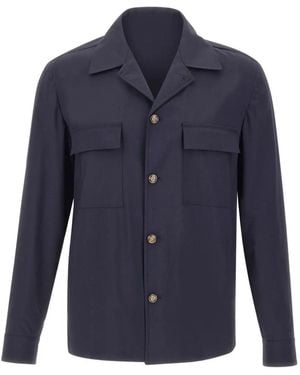 Barba Napoli London Flap-Pockets Button-Down Virgin Wool Jacket - Blue