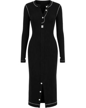 Moschino Ribbed-Knit Contrast-Stitch Midi Dress - Black