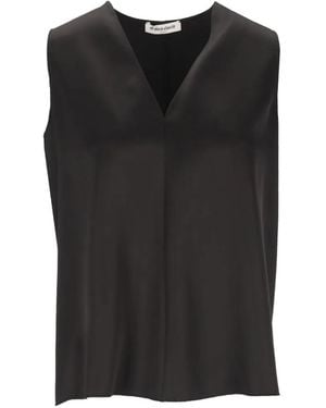 Al Duca d'Aosta Satin V-Neck Top - Black