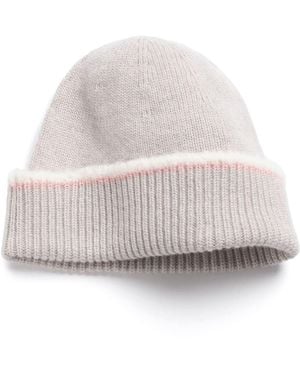 Barrie Shearling-Trim Cashmere Beanie - Grey