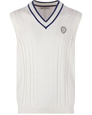 Brunello Cucinelli Cable-Knit Appliqued Sleeveless Jumper - White