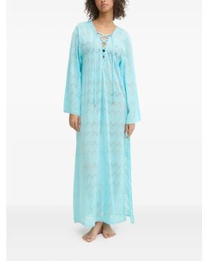 Melissa Odabash Lace-Up Chevron Beach Dress - Blue