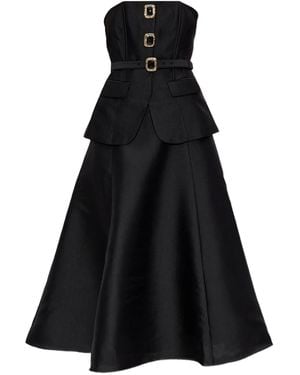 Self-Portrait Belted Buckle-Detail Dress - Black