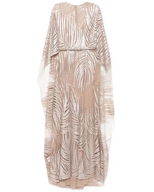 Elie Saab Embroidered Tulle Long Dress - Natural