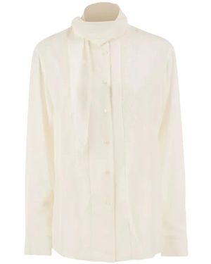 Weekend by Maxmara Lace-Insert Neck-Scarf Shirt - White