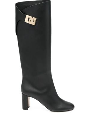 Ferragamo Elli Gancini-Buckle Leather Boots - Black
