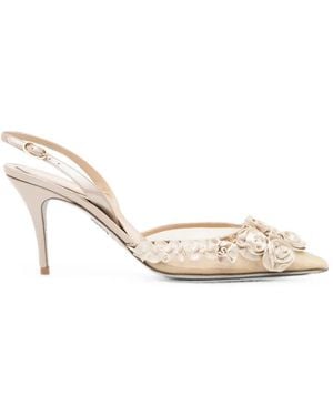 Rene Caovilla 80Mm Rosalia Floral-Appliqué Court Shoes - Natural