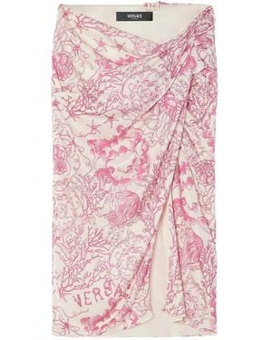 Versace Underwater Barocco Draped Midi Skirt - Pink