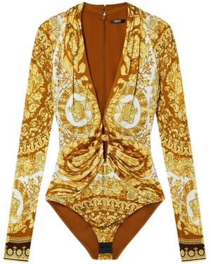 Versace Baroque-Print Long-Sleeve Blouse - Yellow