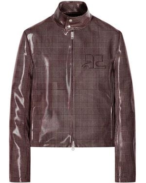Courreges Shaded-Logo Patent Biker Jacket - Brown