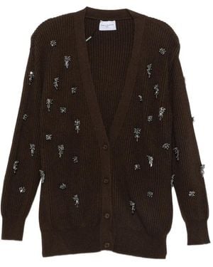Isabelle Blanche Crystal-Embellished Ribbed-Knit Cardigan - Brown