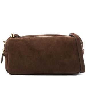 Elleme Mini Trousse Wildleder-Schultertasche mit doppeltem Reißverschluss - Braun