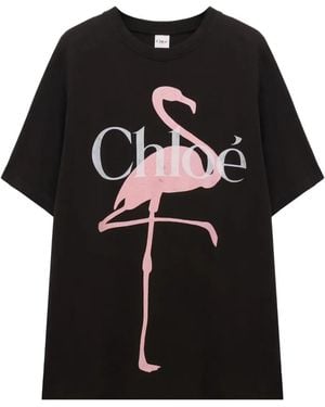 Chloé Flamingo-Print T-Shirt - Black
