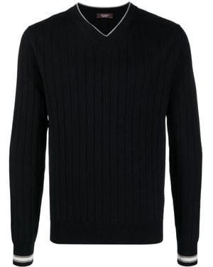 Peserico V-Neck Ribbed-Knit Virgin-Wool Sweater - Black