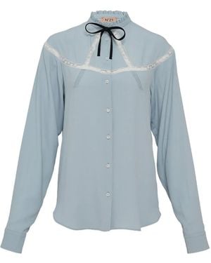 N°21 Bow-Detail Lace-Trimmed Shirt - Blue