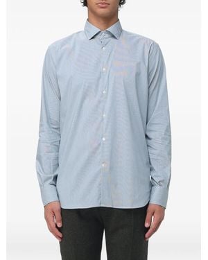 Brooksfield Striped Long-Sleeve Cotton Shirt - Blue