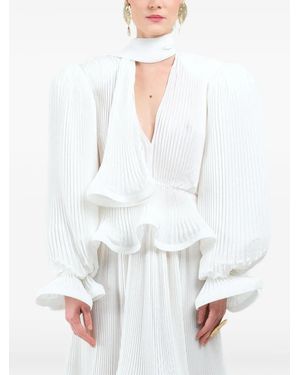 ROWEN ROSE Pleated Puffy Blouse - White