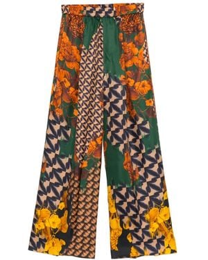 Biyan Printed Silk Pants - White