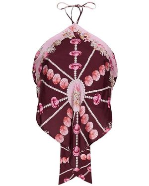 Cara Cara Seashell-Print Halterneck Top - Red