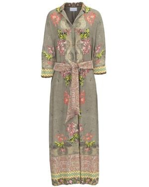 Pierre Louis Mascia Aloe Belted Floral-Motif Midi Shirt Dress - White