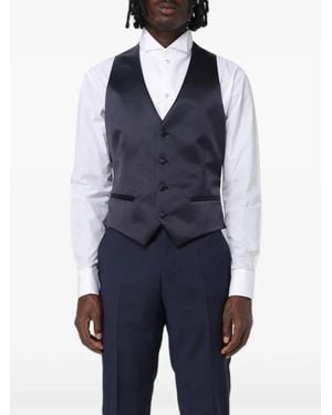 Emporio Armani Single-Breasted Satin Waistcoat - Blue