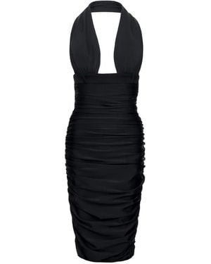 MEDEA Ruched Halterneck Midi Dress - Black