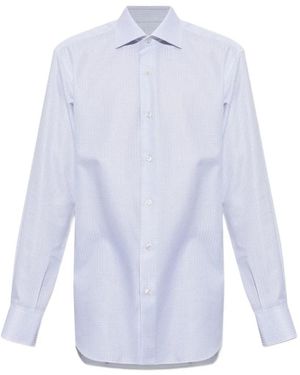 Brioni Check-Print Cotton Shirt - White