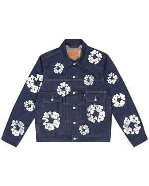 DENIM TEARS Floral-Detail Denim Jacket - Blue
