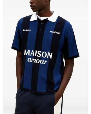 Maison hideout Striped Slogan-Print Polo Shirt - Blue