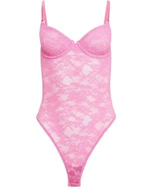 Fleur du Mal Le Stretch Lace Bodysuit - Pink