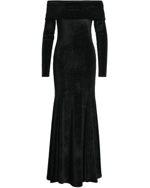 Essentiel Antwerp Kellissimo Glitter-Finish Off-Shoulder Flared Maxi Dress - Black