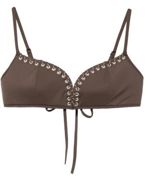 Ludovic de Saint Sernin Eyelet Lace-Up Bikini Top - Brown