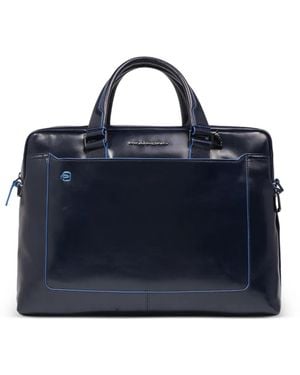 Piquadro Leather Laptop Bag - Blue