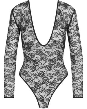 Maison Close Flashback V-Neck Bodysuit - Grey