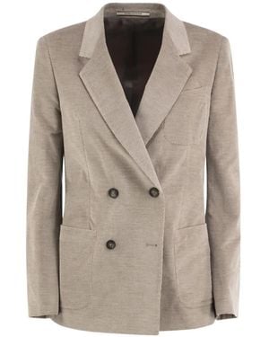 Tagliatore Double-Breasted Ribbed-Texture Suit Jacket - Natural