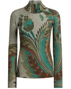 Etro Gerippter Rollkragenpullover Mit Paisley-Print - Grün