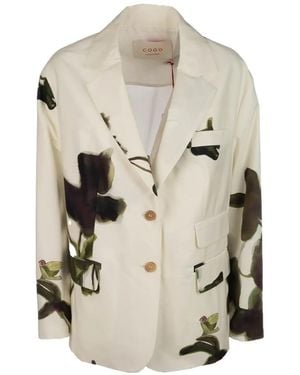 Co.Go Floral-Print Cotton Blazer - White
