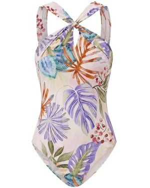 Gottex Floral-Print Halterneck Swimsuit - White