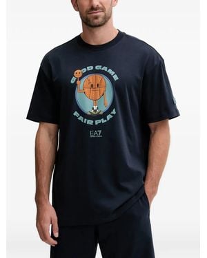 EA7 Graphic-Print Cotton T-Shirt - Blue