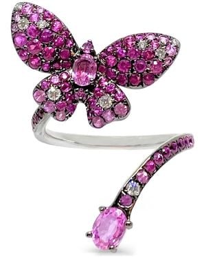 Stefere Anillo Butterfly En Oro Blanco De 18 Ct Con Diamantes Y Zafiros - Morado