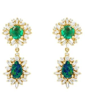 Suzanne Kalan 18K Double-Drop Multi-Stone Earrings - Green