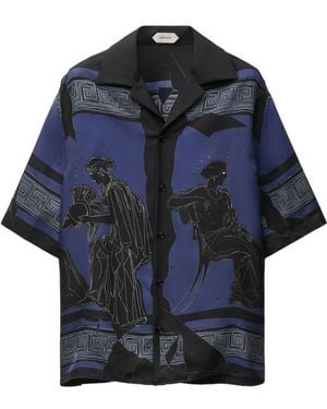 Versace Printed Silk Twill Regular Shirt - Blue
