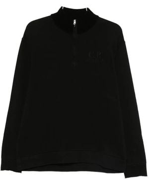 C.P. Company Logo-Embroidered Half-Zip Sweatshirt - Black
